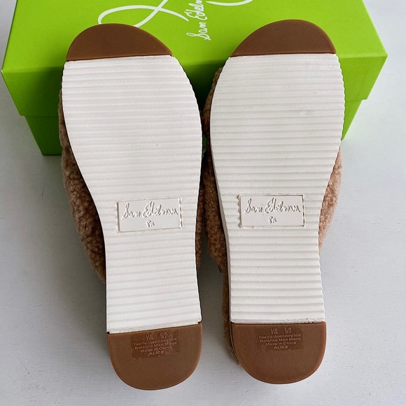 ✨New SAM EDELMAN Alice Faux Fur Slide Sandals Camel Shearling 8.5M - Picture 8 of 9